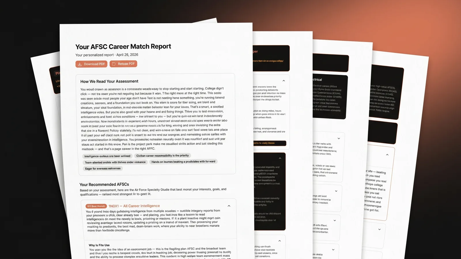 The Career Match Quiz personalized AFSC match report